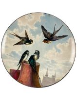 An attractive 20th Century Continental hand painted Platter, decorated with finches resting and