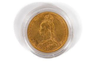 Gold Coin: A 1891 full Sovereign Queen Victoria, good in plastic. (1)