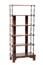 A very unusual 19th Century five tier rosewood Open Bookcase, of narrow proportions, with turned