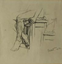 Mainie Jellett (1897-1944) 'Nude Study,' pencil sketch, depicting feet study of seated nude,