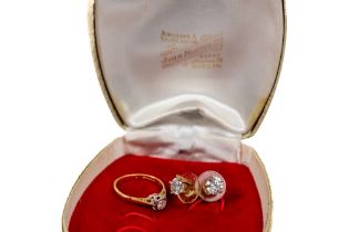 A 9ct gold Solitaire Ring, with clear stone, and a similar pair of Ear studs, with claw set clear