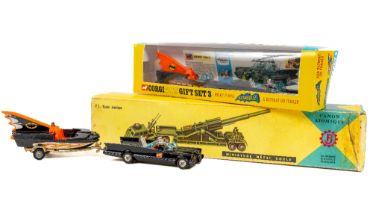 A Corgi Toy Gift Set 3 - Rocket Firing Batmobile & Batboat on trailer, facsimile box, as a toy, w.