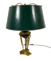 A French Empire style brass Table Lamp, modelled with three caduceus on tri-form moulded base,