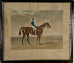 A fine pair of early coloured Horse Racing Prints, each depicting prize horse with jockey up, "