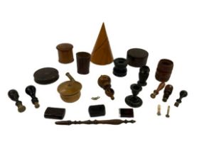 A collection of various Treen, boxes and jars, various sizes and shapes, together with a bog oak
