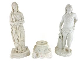 A good Victorian Parian Figure, of the actor Volange as Parot holding a candle lantern, 36cms (14");