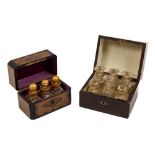 A 19th Century Ladies brass inlaid rosewood Perfume or Apothecary Box, with original glass bottles