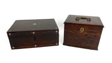A late Georgian oak Strong Box, with brass handle, 23cms (9"), together with a mother-o-pearl inlaid