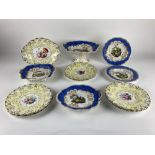 A colourful English porcelain yellow and white ground floral part Dessert Service, comprising 6