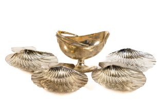 A good set of 4 crested silver shell shaped Butter Dishes, London 1894, 11.35 ozs, 320grs., together