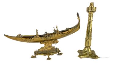 An unusual 19th Century French ormolu Gondola shaped Table Centre or Pot Pourri, supported by