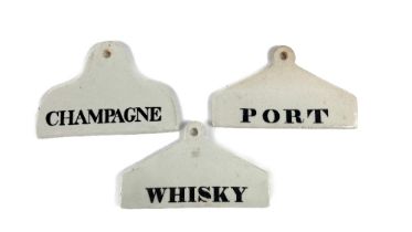 Three - 19th Century white porcelain Wine Cellar Bin Labels, one stamped Copeland. (3)