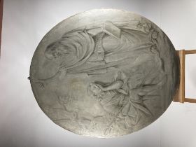 18th Century English School "Moses and the Resting Shepherd," grisaille, O.O.C., oval, Biblical
