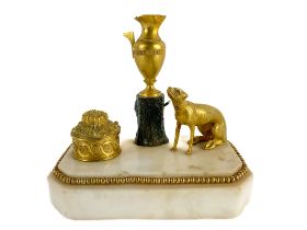 An attractive 19th Century French Desk Companion, decorated with ormolu seated hound, urn on