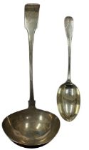 A Georgian period Irish silver Soup Ladle, by Matthew West, Dublin, with etched crest handle,