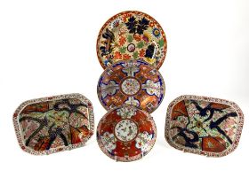 A very good pair of late 18th Century English Imari pattern Dishes, each of rectangular form with