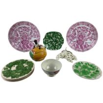 A part relief moulded Dessert Service, with leaf pattern, a basket and shamrock moulded plate, a