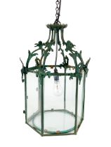 A 19th Century Gothic Revival Hall Lantern, the arched top with rococo floral design with six