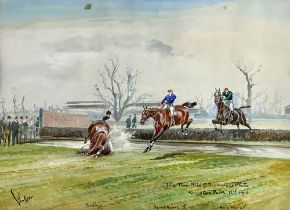 John Beer, British (1860-1930) 'The Two Mile Steeplechase Plate, Kempton Park, March 1910,'