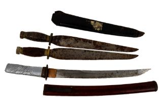 Militaria:   An early 19th Century Japanese 'Tunto' Short Sword, with red lacquered scabbard,