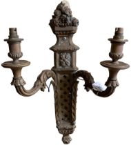 A pair of Louis XVI style French bronze Wall Lights, with twin branches issuing from a trellis