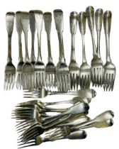 A set of 14 Irish Georgian silver crested Tea Forks, by Charles Marsh, Dublin, approx. 17 ounces,