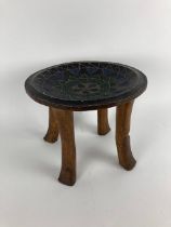 A good East African Kamba Stool, Kenya, the circular concave seat with polychrome bead decoration,