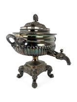 A silver plated Tea Urn, Sheffield, 19th Century, of unusual small proportions with two handles on a