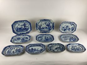 A collection of 10 Nanking blue and white Chinese porcelain Platters, 18th Century, each of