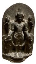 A fine heavy early arch top carved stone Hindu Panel, of the God Vishnu in his Emanation as