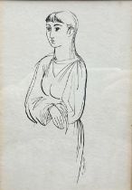 Daniel O'Neill, Irish (1920-1974) 'Sketch of a Young Lady,' pen and ink, approx. 18cms x 13cms (