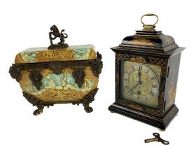 An attractive chinoiserie style Bracket Clock, of small proportions, the brass and silvered dial