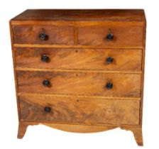 A late Regency period mahogany Chest, with three long and two short drawers raised on four splayed