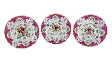 A set of three attractive 19th Century Samson Armorial porcelain Plates, each with central crest