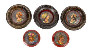 A set of 5 attractive 19th Century hand painted Middle Eastern porcelain Plaques, of two Sultans