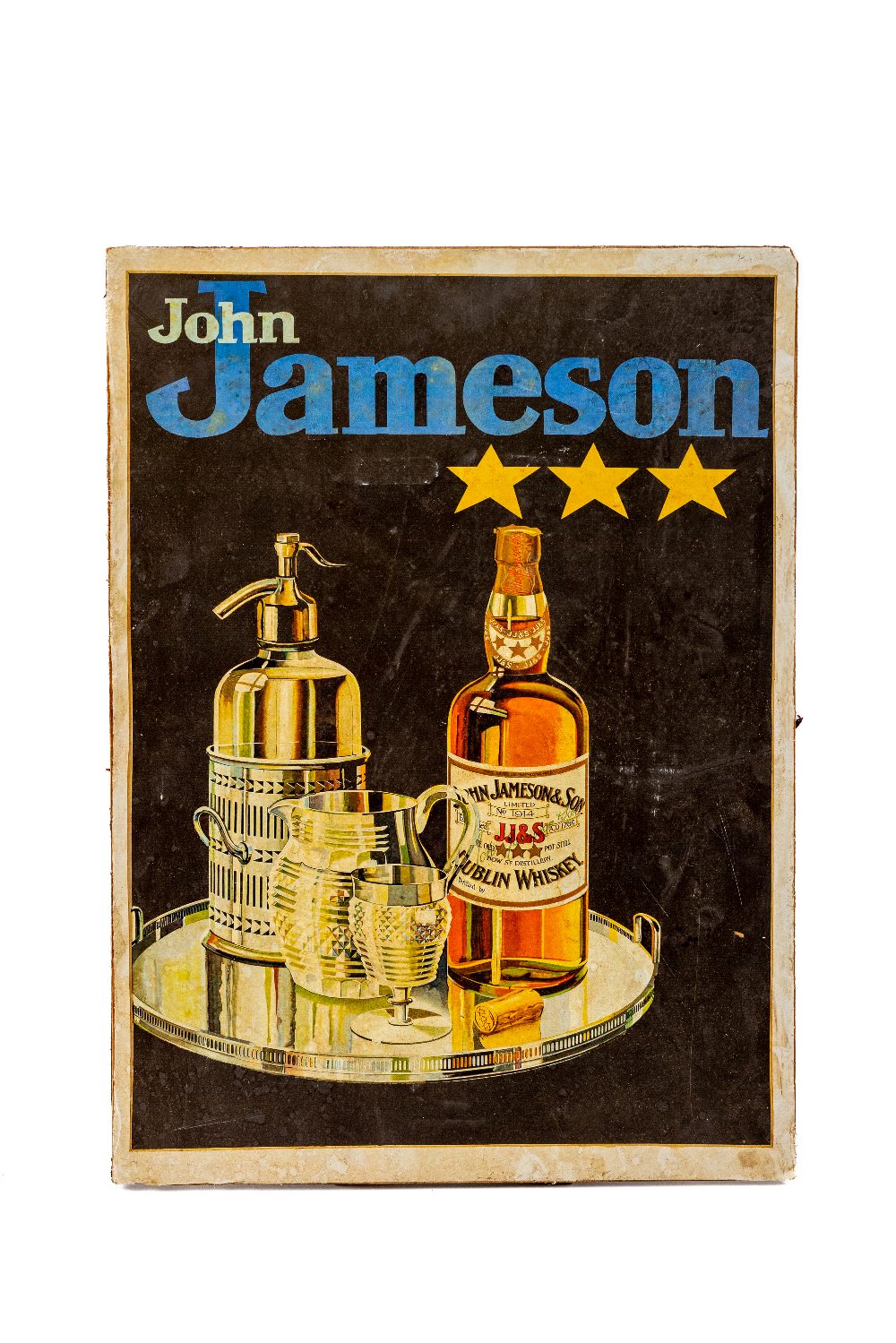 Advertisement:  John Jameson, (Three Star) Dublin Whiskey, printed adverts on stand, some wear.