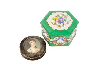 An attractive 19th Century "Erotica" Pill Box, with original watercolour inset of young Lady with
