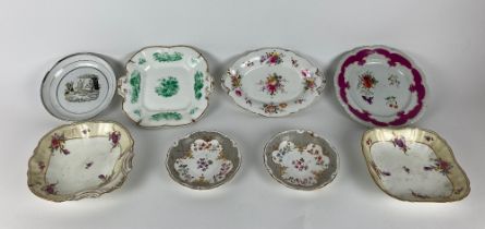 Two Aynsley porcelain Dishes, decorated with flowers and one other Crown Derby ditto. (8)