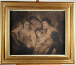 After Reynolds Coloured Mezzotint, "Figures Gathered Together - Storytelling," 50cms x 61cms (19 3/