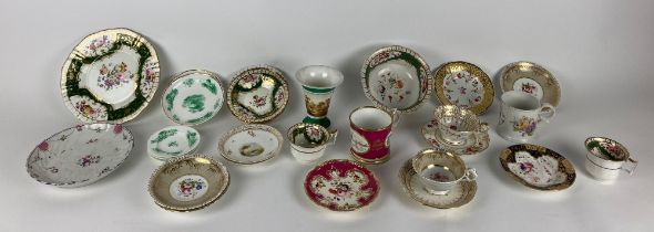 A collection of attractive English hand painted Porcelain, comprising Cups, Saucers, a Slop Bowl,