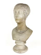 After Antonio Canova A fine carved Statuary white marble Bust of "Laura" with pleated hair in a