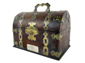 Military Interest:  A fine quality 19th Century walnut domed shaped Tea Caddy, with ornate brass