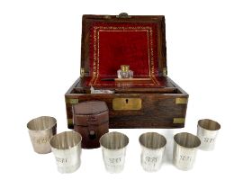 A 19th Century grained rosewood and brass bound Lap Desk, 30cms (12"); together with a set of 6