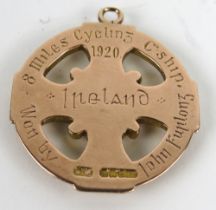 1920 All-Ireland Cycling (G.A.A.) Medal: G.A.A. (Cycling 1920), A rare 9ct gold Celtic cross