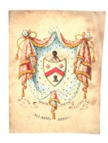 Watercolour: Allard's Arms, Attractive coat of arms, motto 'Love - Honor - Truth & Justice,'