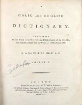 Shaw (Rev. Wm.) A Gaelic and English Dictionary, 2 vols. in one, 4to Lond. 1780. First Edn., list of