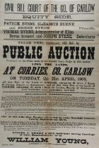 Co. Carlow: Broadside, Auction Poster, Corries, Co. Carlow, 21st April 1908 sale of 61 acres, "all