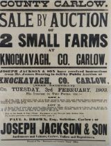 Co. Carlow: Broadside, Auction Poster. 1903 Knockavagh, Co. Carlow [near Rathvilly] Two small farms,