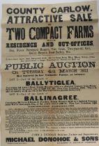 Co. Carlow: Broadside, Auction Poster, Ballytiglea and Ballinagree, 4th March 1913, two compact