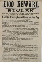 Lady Gregory's Copy Broadside Poster:  £100 Reward, Stolen From the Up Platform, at King's Cross